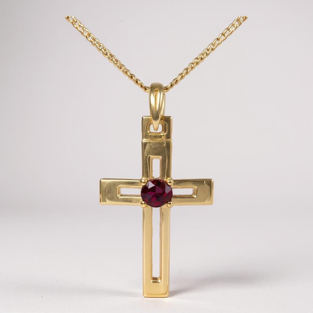 9ct Gold Garnet  Cross