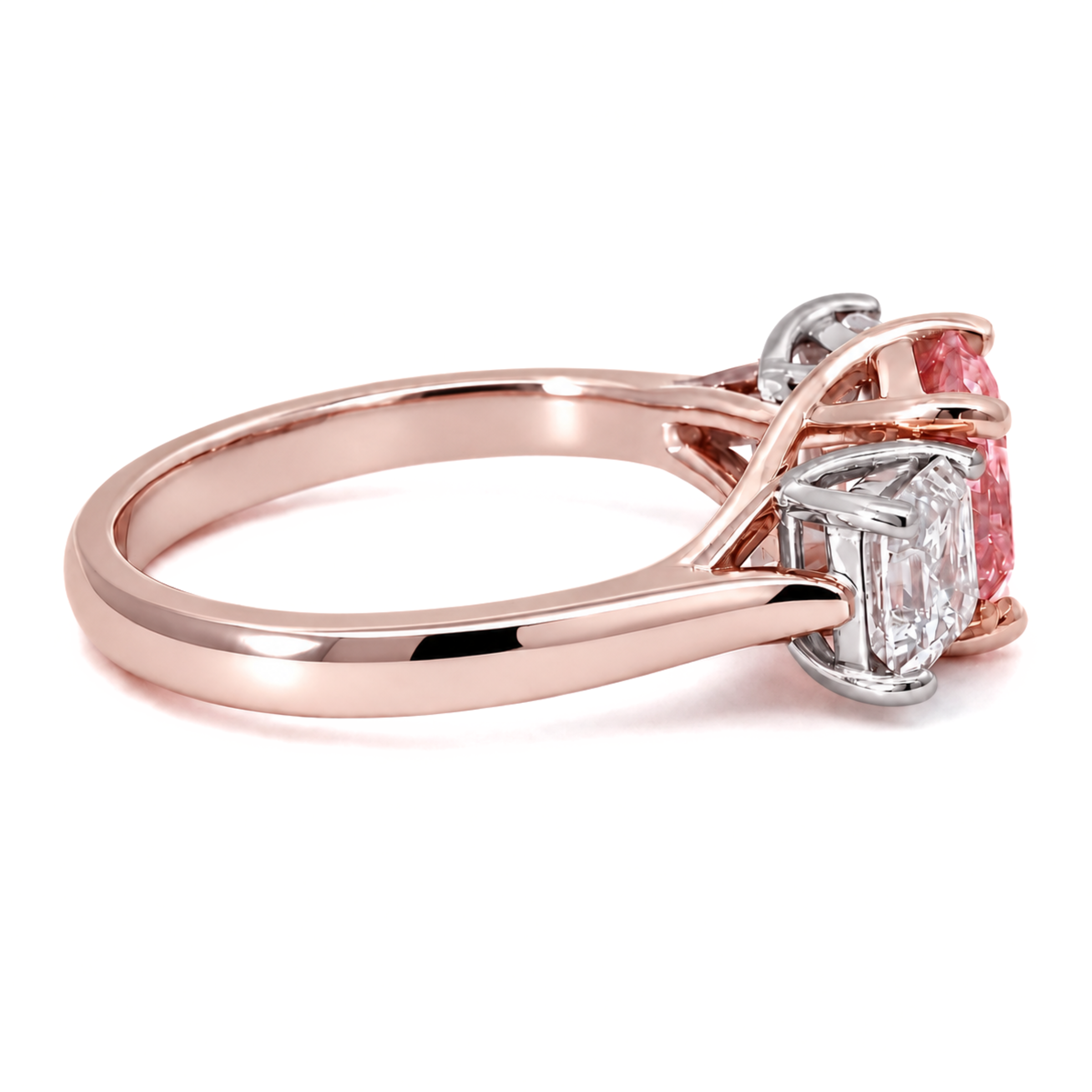 PINK Asscher Cut Diamond Trilogy Ring