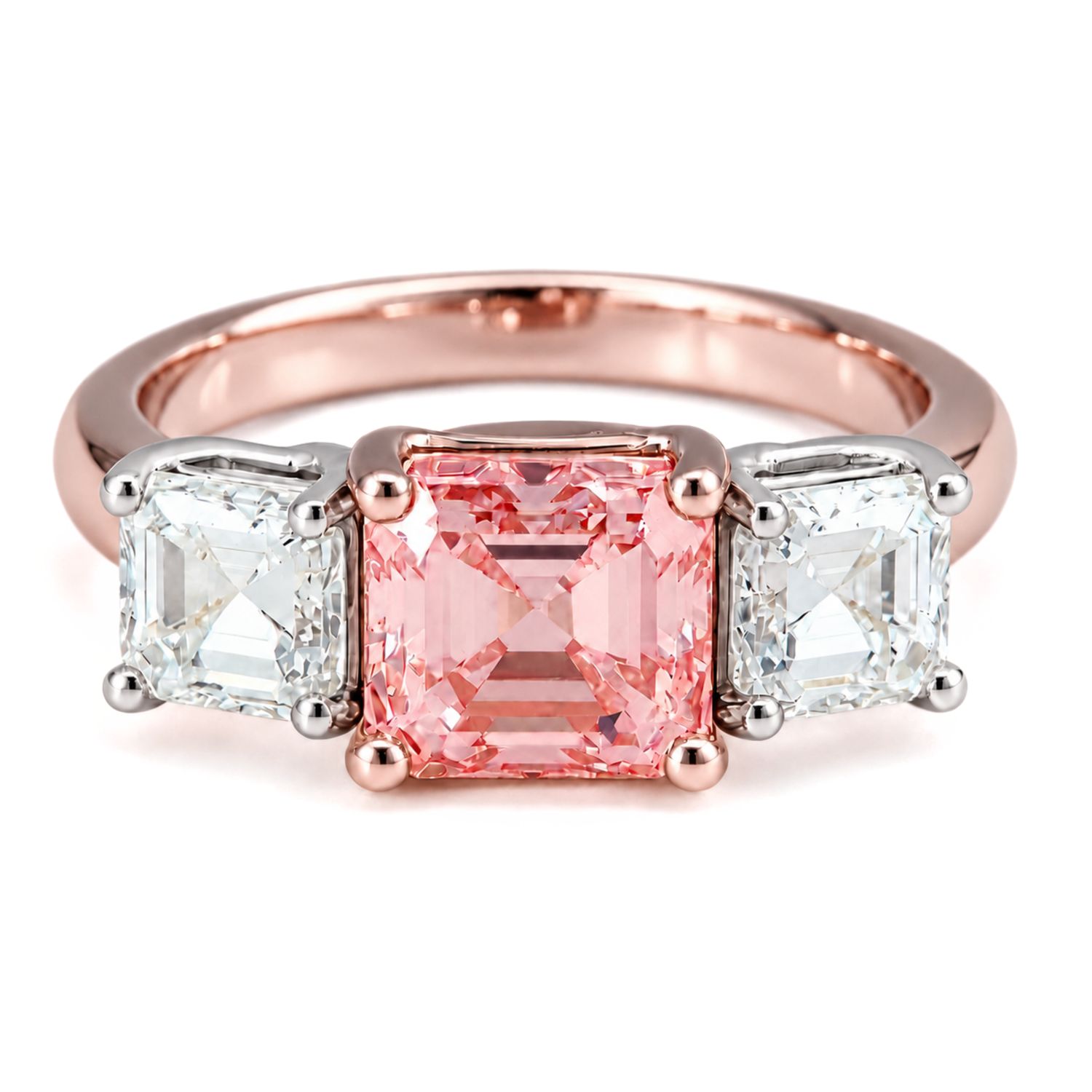PINK Asscher Cut Diamond Trilogy Ring PINK Asscher Cut Diamond Trilogy Ring