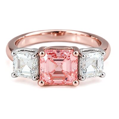 PINK Asscher Cut Diamond Trilogy Ring PINK Asscher Cut Diamond Trilogy Ring