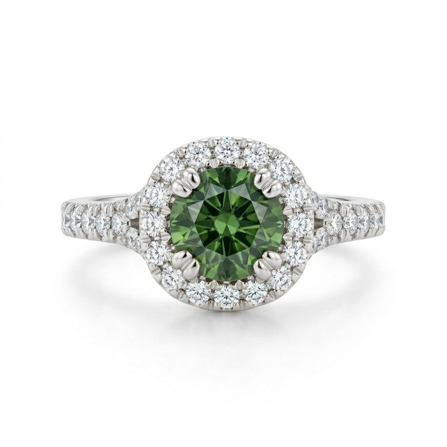 Platinum Australian Green Parti Sapphire & Diamond Ring