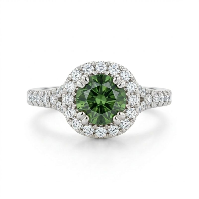 Platinum Australian Green Parti Sapphire & Diamond Ring