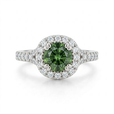 Platinum Australian Green Parti Sapphire & Diamond Ring