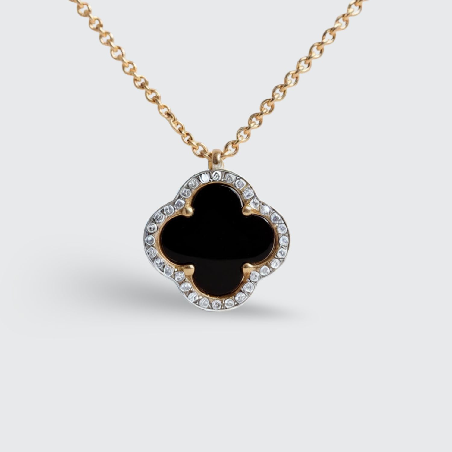 9ct Gold Onyx & Diamond Clover Pendant 9ct Gold Onyx & Diamond Clover Pendant