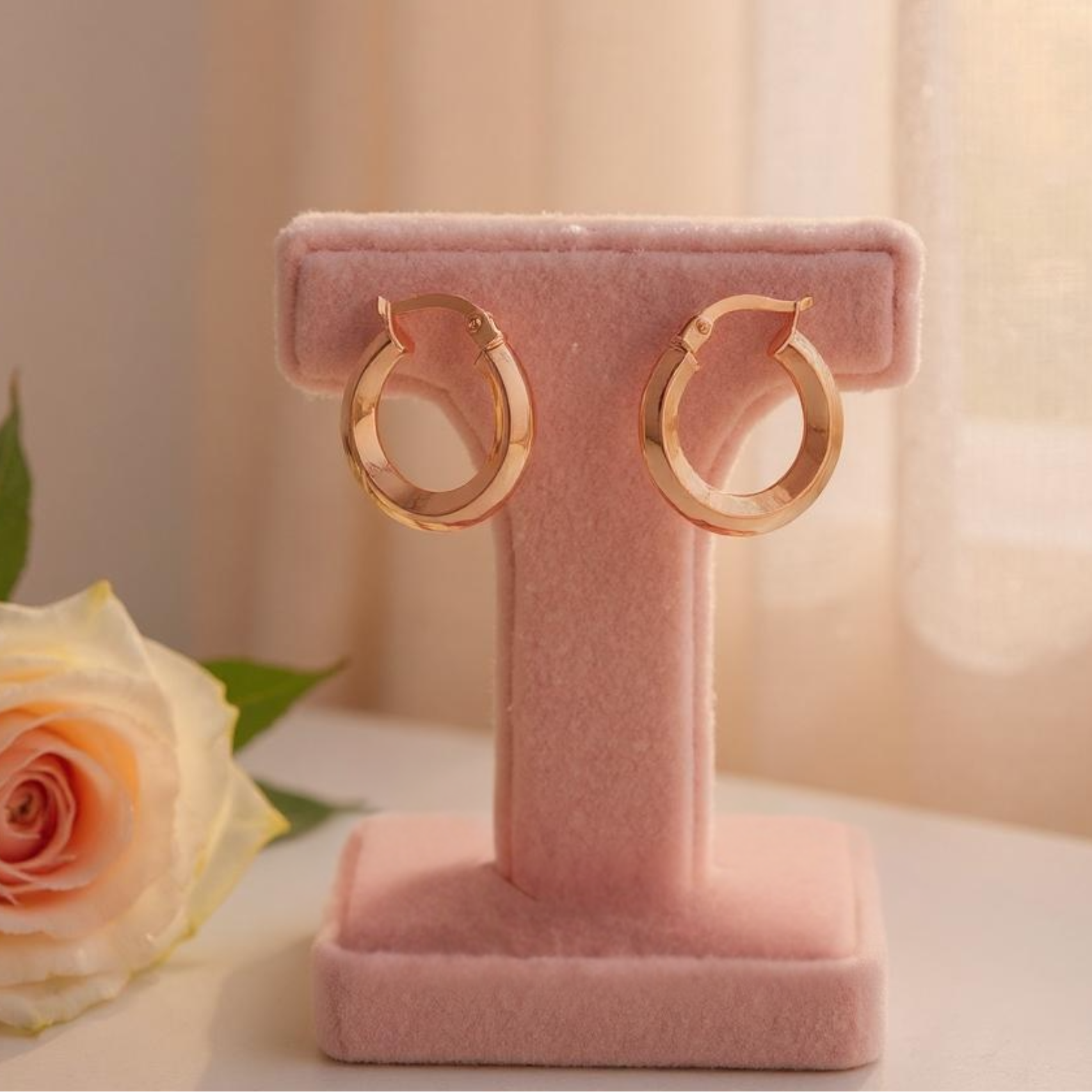9ct Rose Gold Knife Edge Hoop Earrings