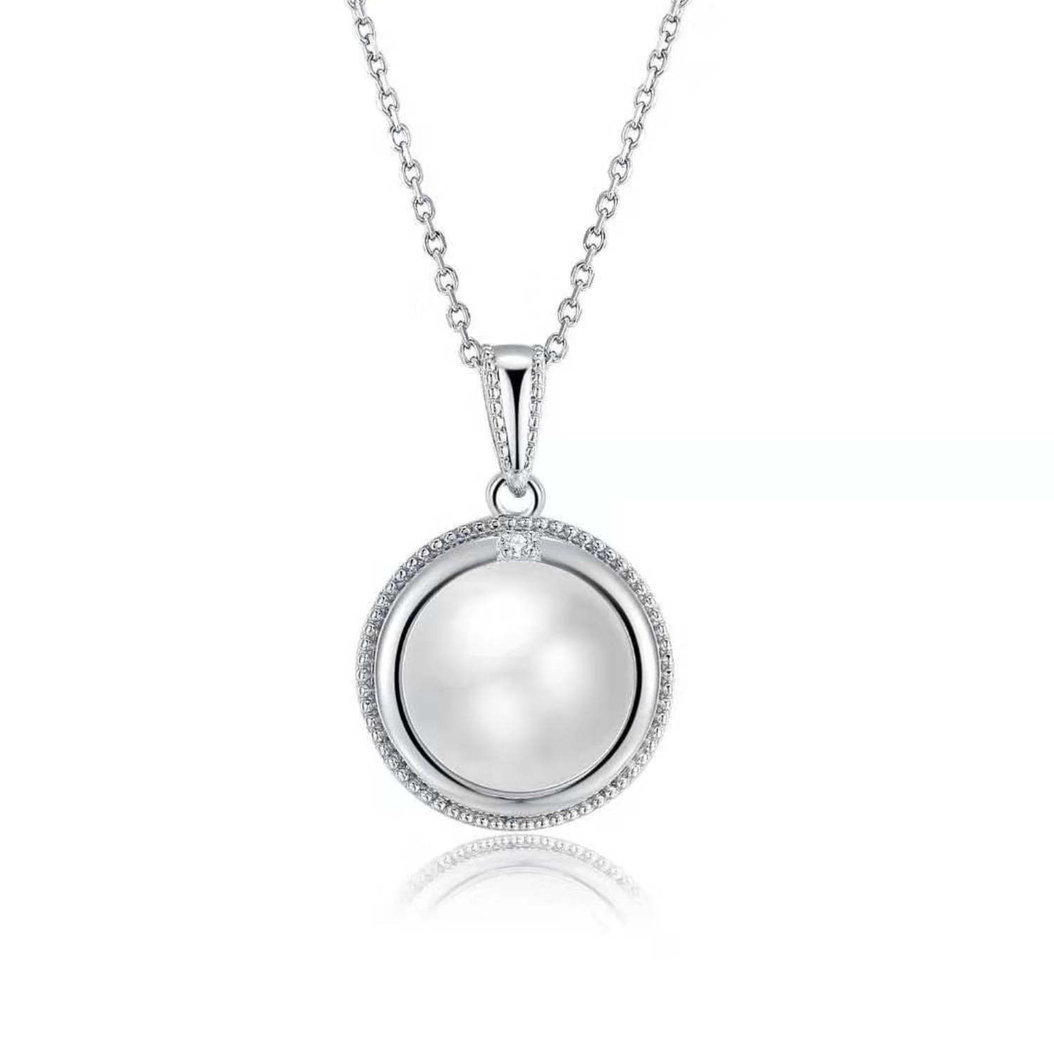 Sterling Silver Pearl & Diamond Pendant & Chain