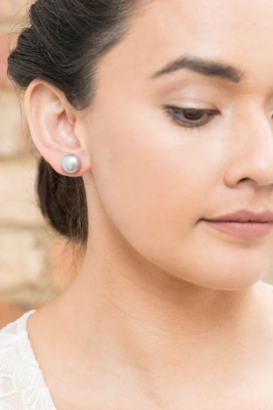 Sterling Silver White FWP Button Stud Earrings
