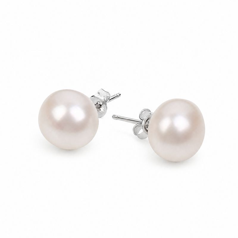 Sterling Silver White FWP Button Stud Earrings