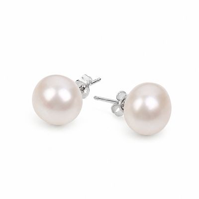 Sterling Silver White FWP Button Stud Earrings