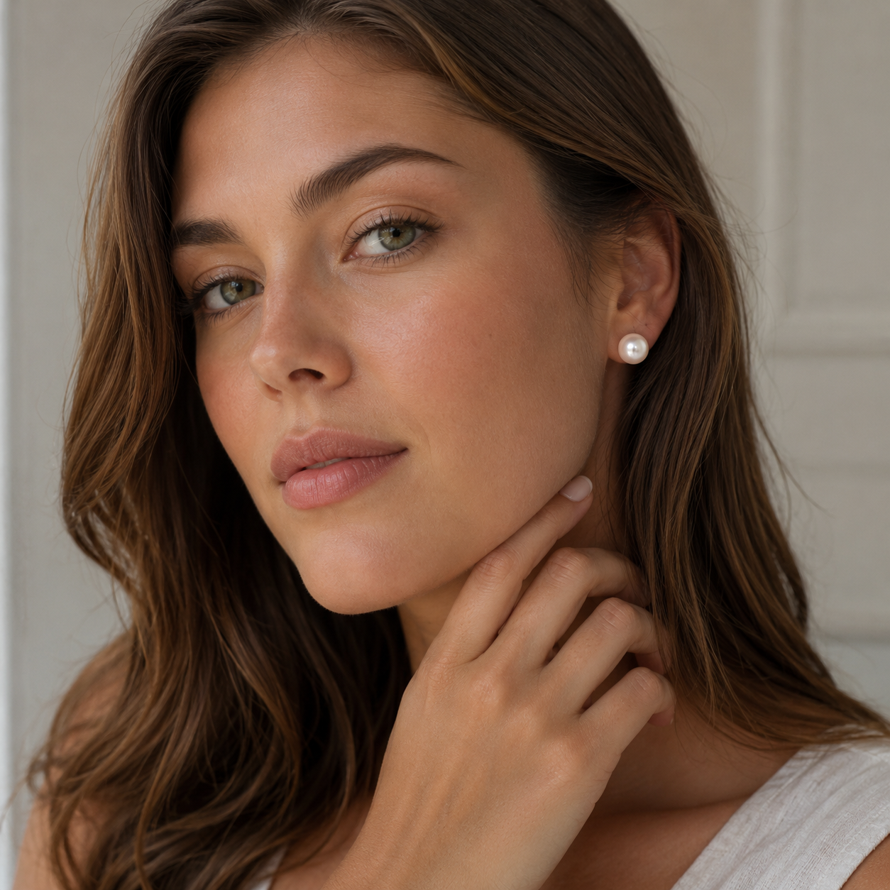 Sterling Silver White FWP Button Stud Earrings