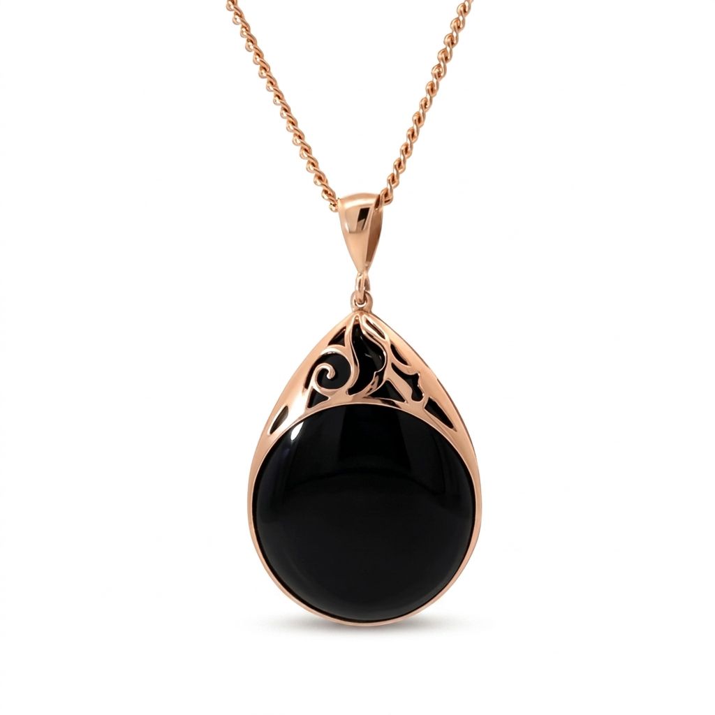 9ct Rose Gold Onyx Tear Drop Pendant 9ct Rose Gold Onyx Tear Drop Pendant