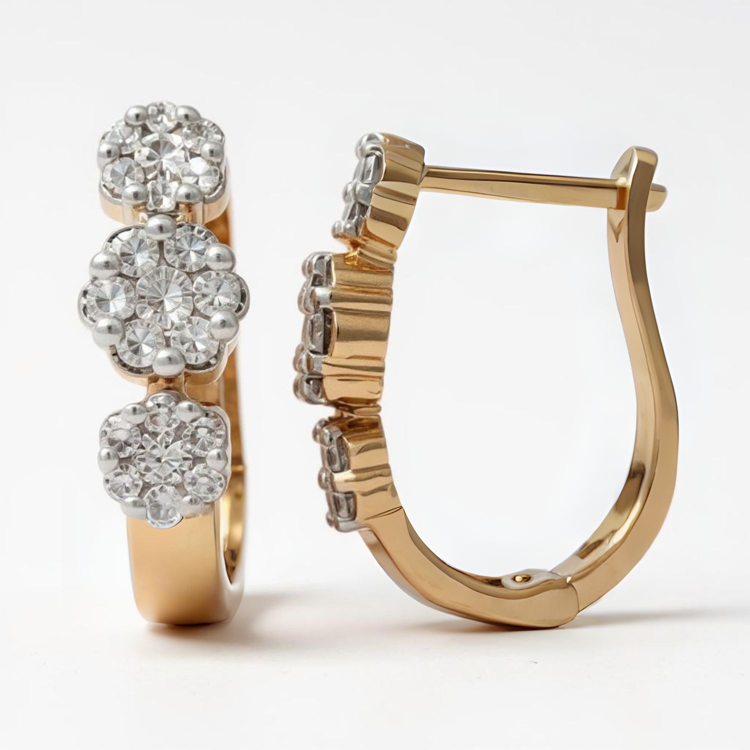 9Y Diamond Triple Daisy Huggie Earrings