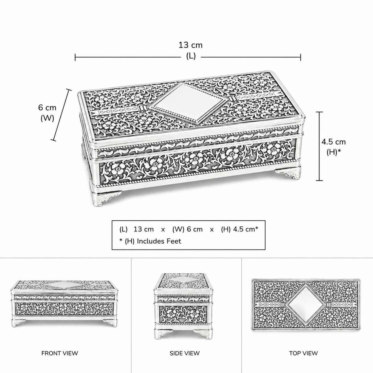 Ornate Silver Plate Rectangle Jewellery Box 5