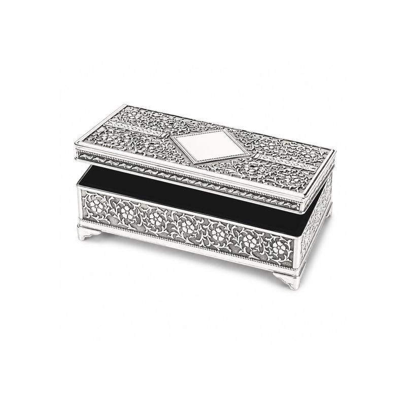 Ornate Silver Plate Rectangle Jewellery Box 5"