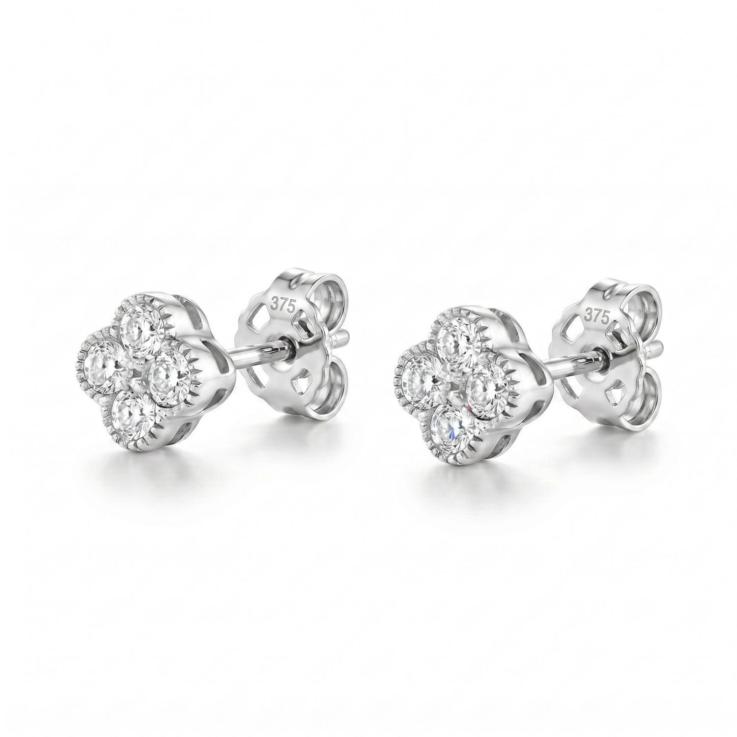 9ct White Gold Lab Diamond Flower Earrings