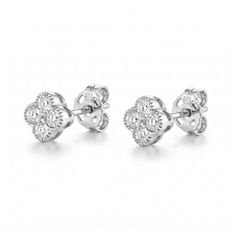 9ct White Gold Lab Diamond Flower Earrings 9ct White Gold Lab Diamond Flower Earrings