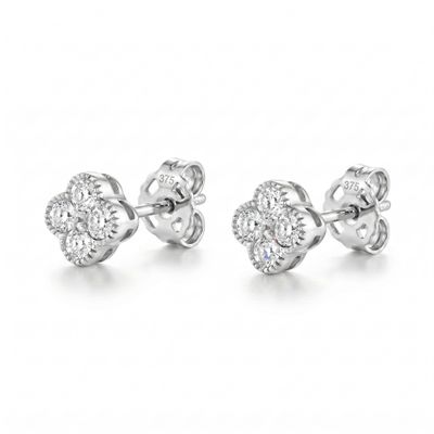 9ct White Gold Lab Diamond Flower Earrings 9ct White Gold Lab Diamond Flower Earrings