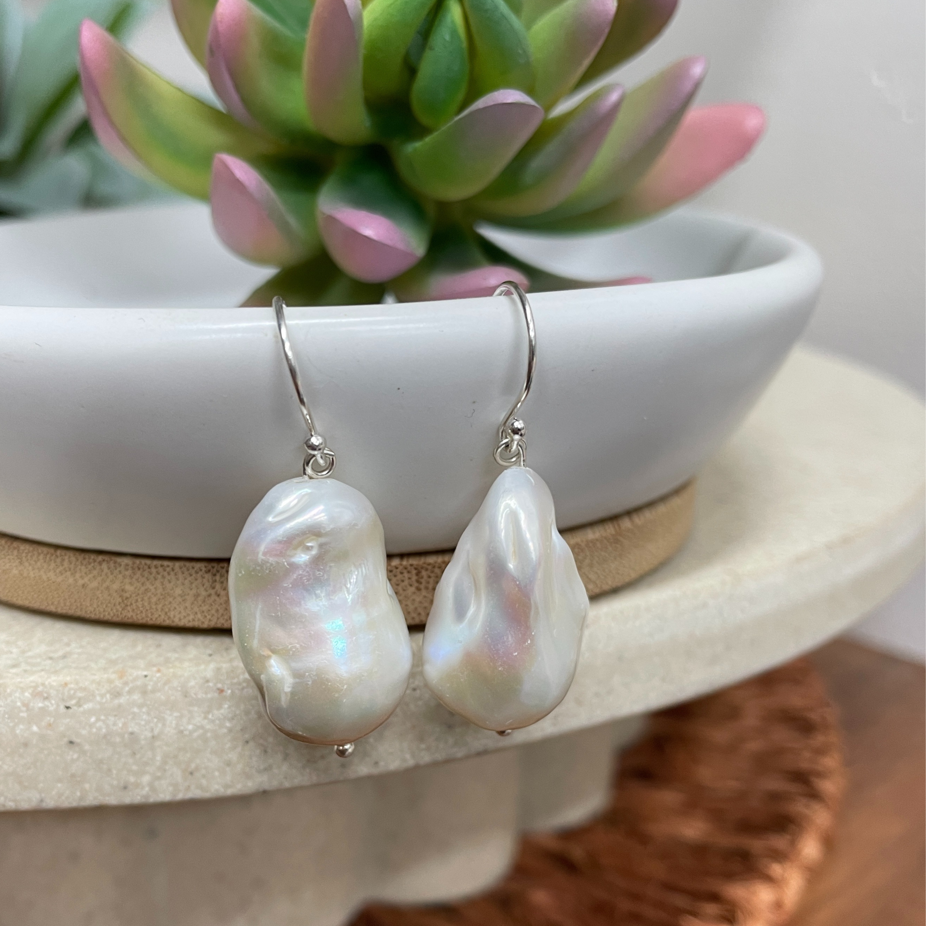 Baroque White Pearl Shepherd Hook Earrings