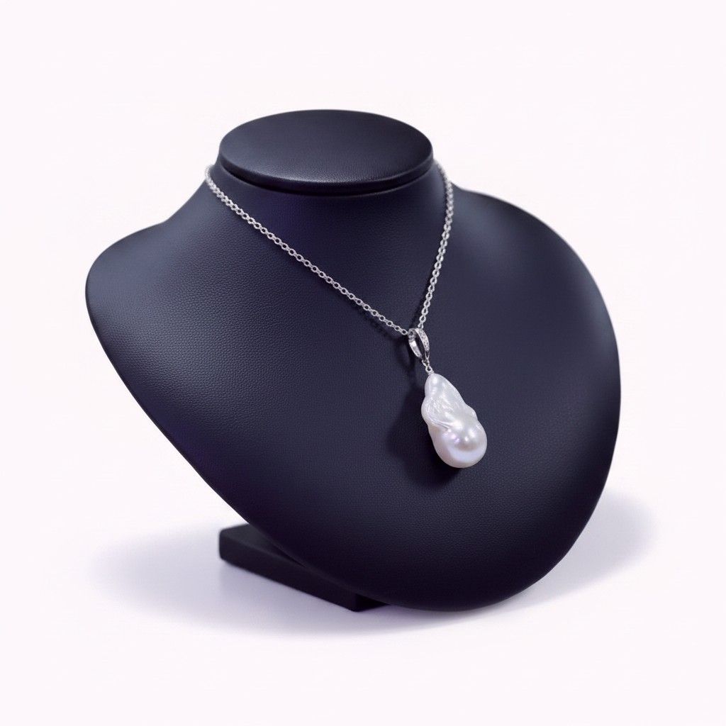 Sterling Silver White Baroque Pearl CZ Enhancer Pendant