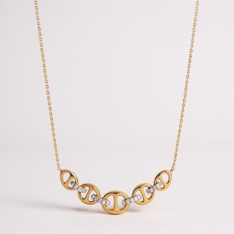 9K Mariner & Diamond Link Necklace 9K Mariner & Diamond Link Necklace