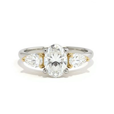 Platinum Oval & Pear Cut LAB Diamond Trilogy Ring