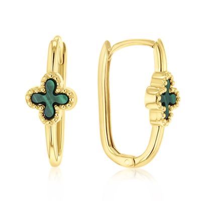 9ct Yellow Malachite Clover Huggie Earrings 9ct Yellow Malachite Clover Huggie Earrings
