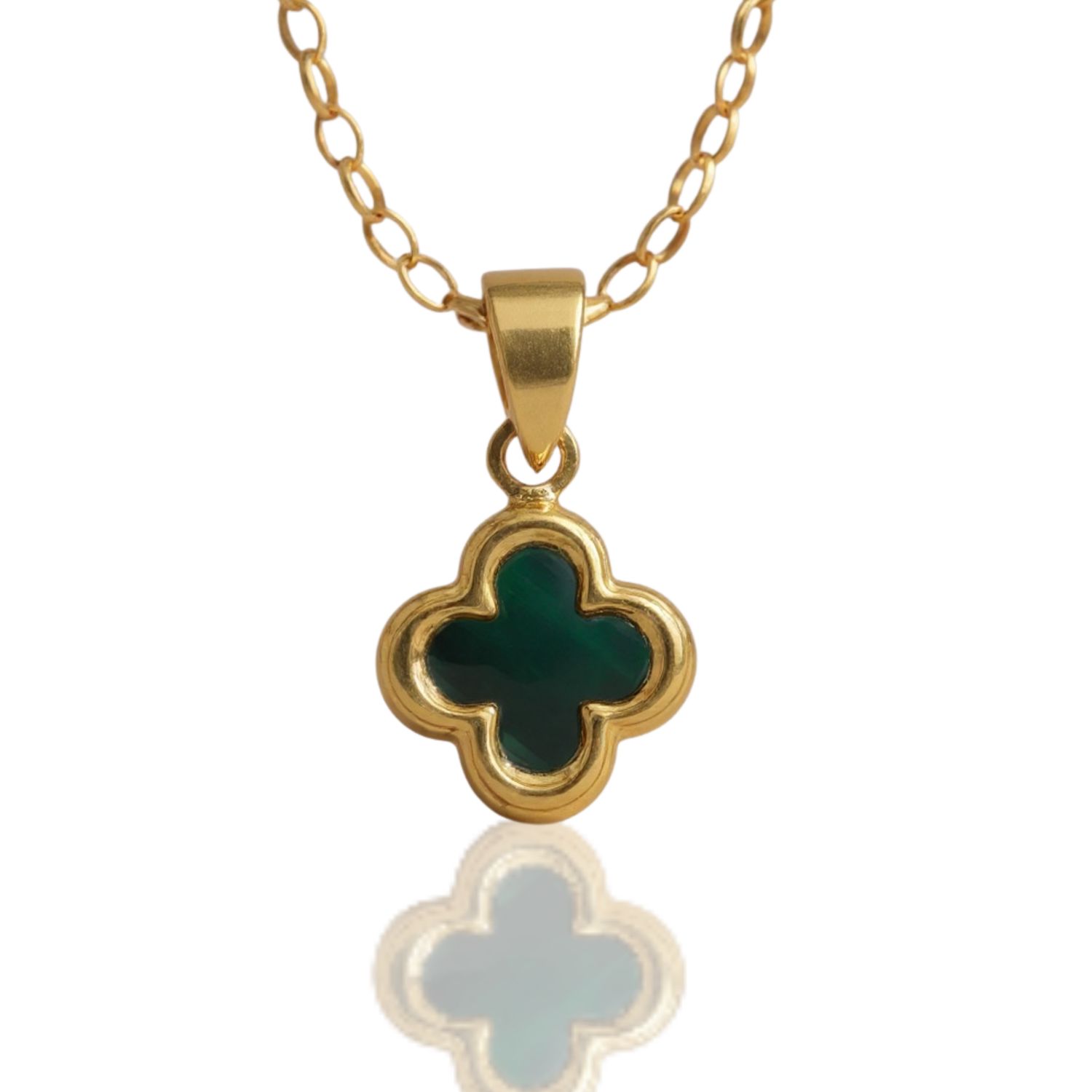 9ct Yellow Gold Malachite Clover Pendant