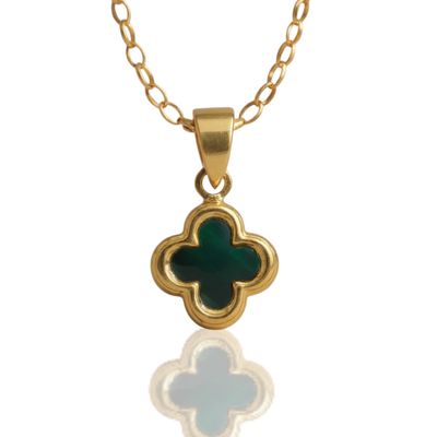 9ct Yellow Gold Malachite Clover Pendant