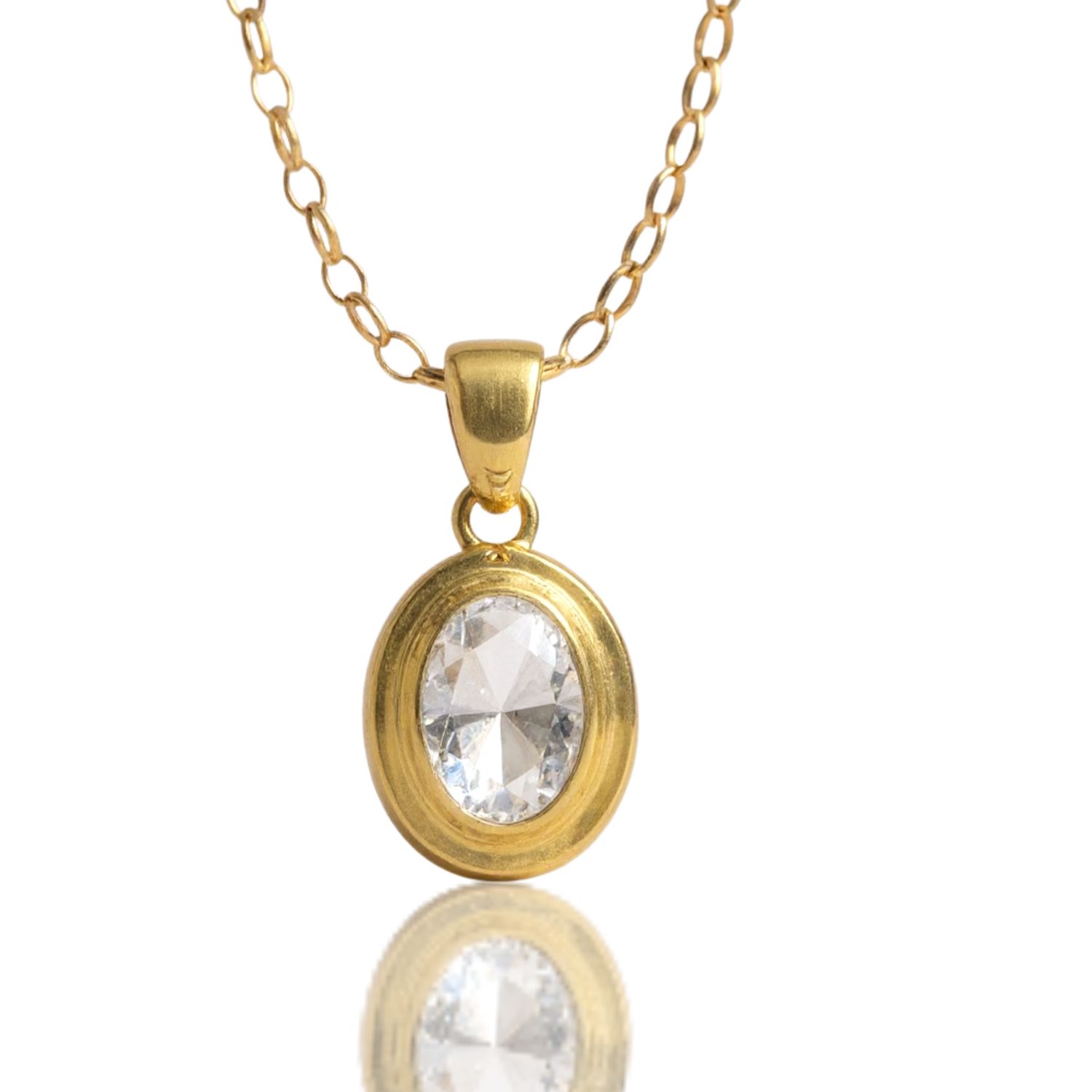 9ct Yellow Gold Oval CZ Pendant