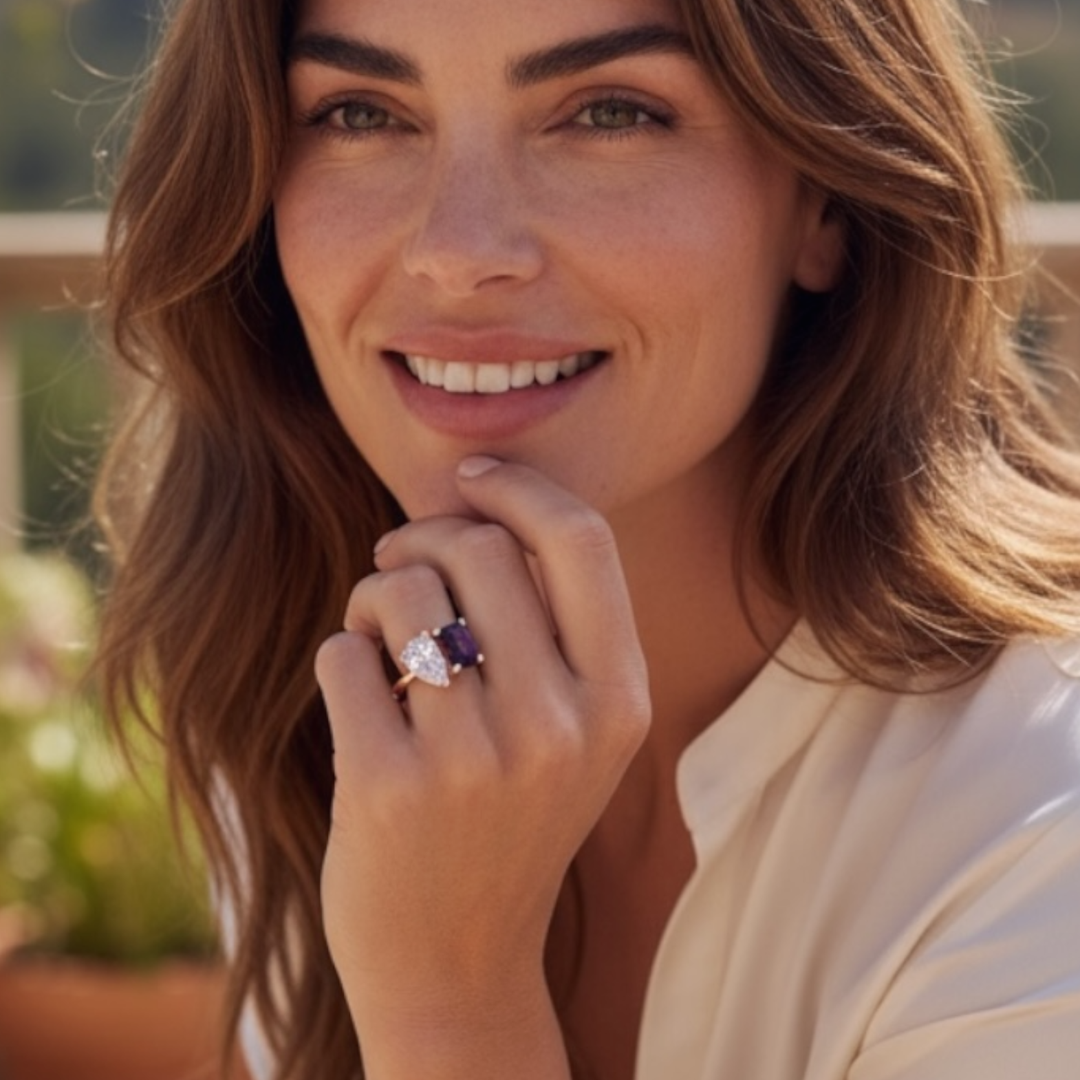 18ct Rose Gold Toi-Et Moi Rhodolite Garnet & Diamond Ring