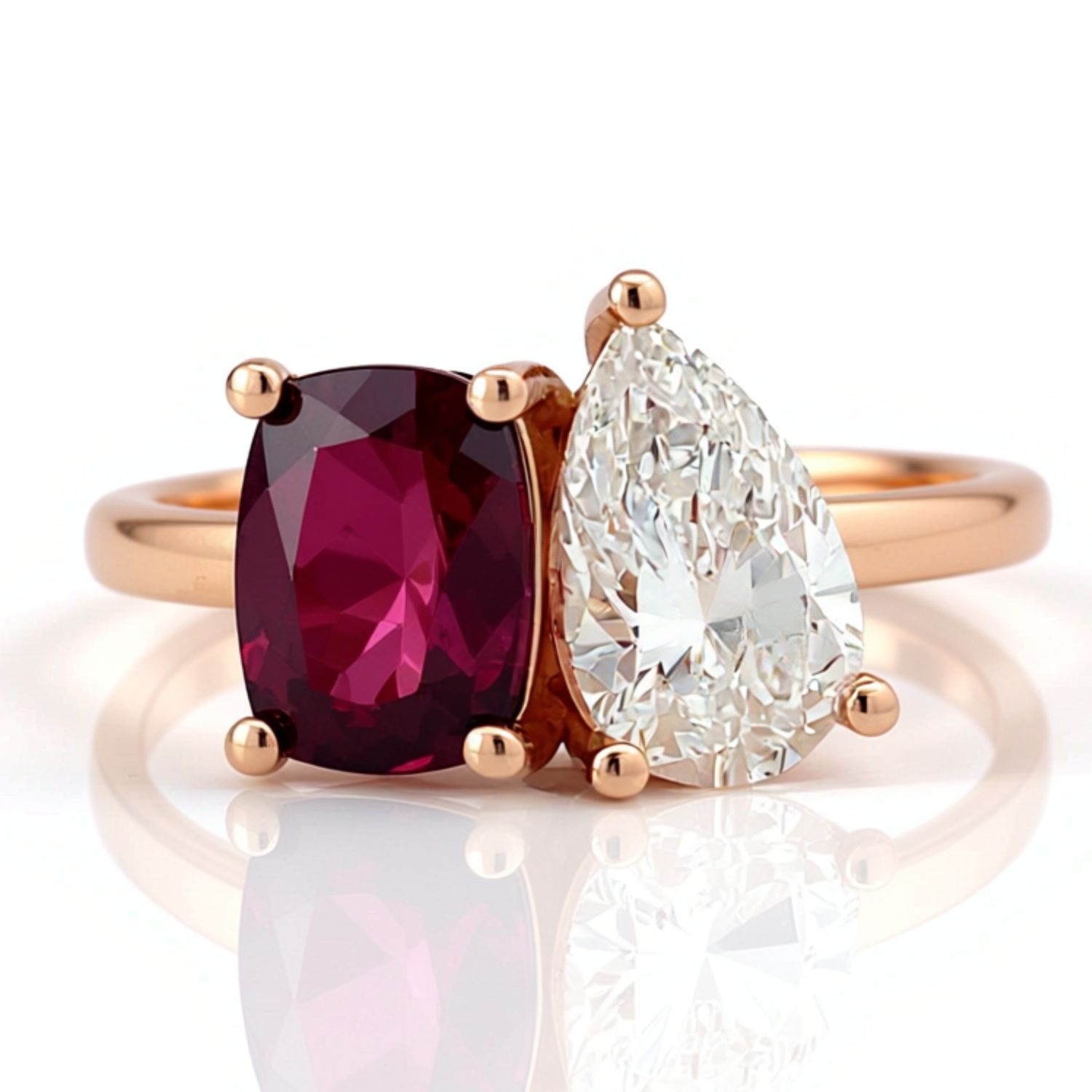 18ct Rose Gold Toi-Et Moi Rhodolite Garnet & Diamond Ring