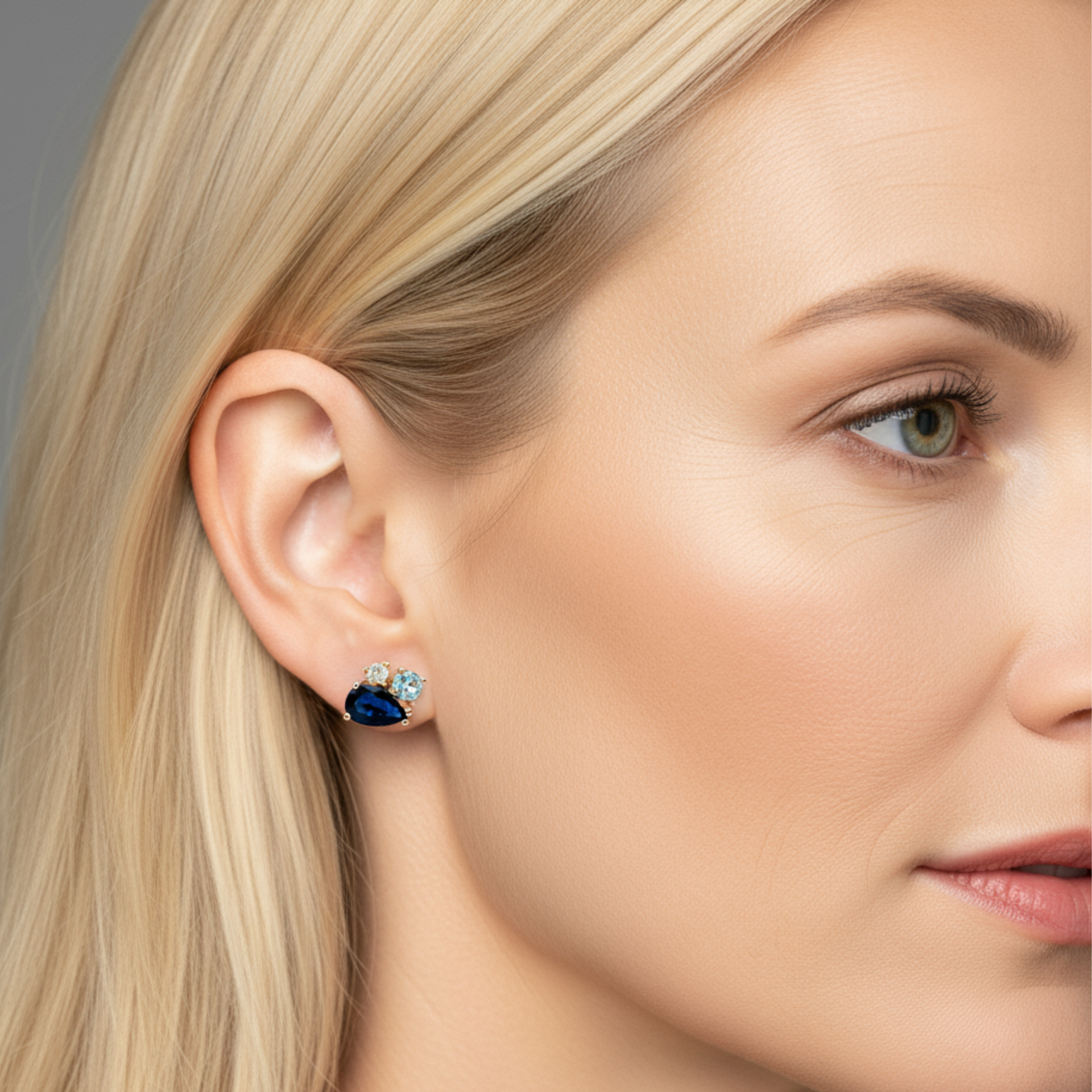 9ct Yellow Multi Stone Midnight Blue Stud Earrings