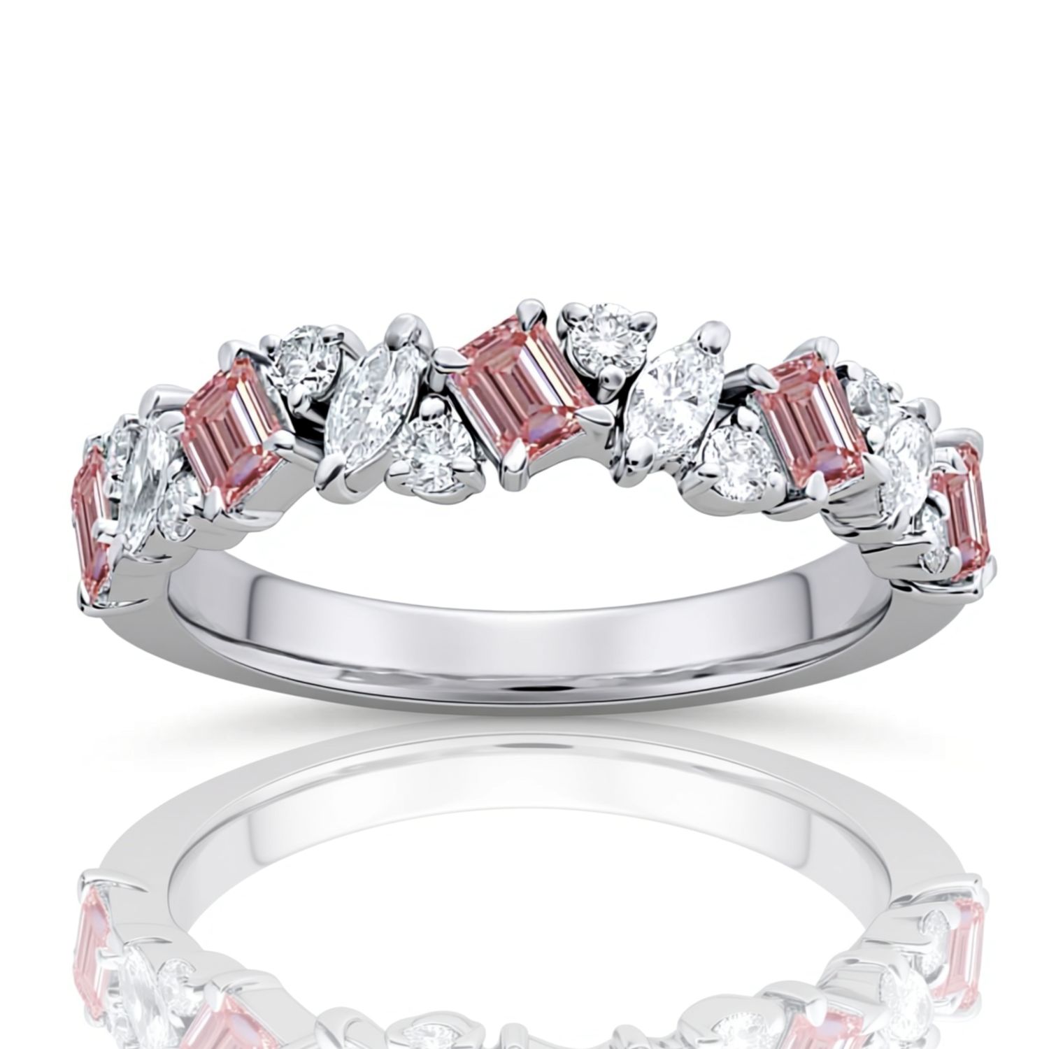 9ct White Gold Lab PINK & White Diamond Ring