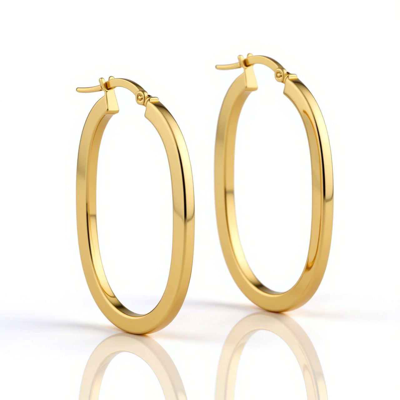 9ct Gold Flat to Oval Hoop Earrings