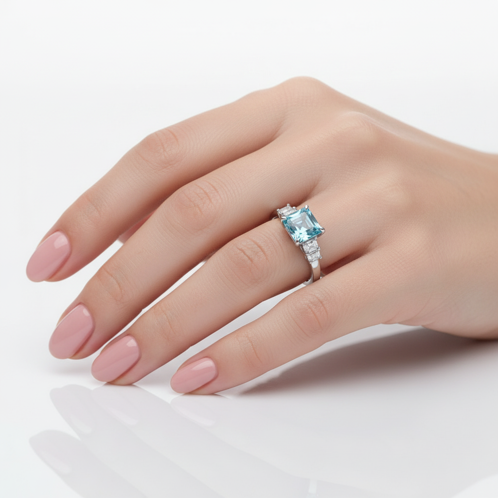 18ct White Gold Aquamarine & Diamond Ring