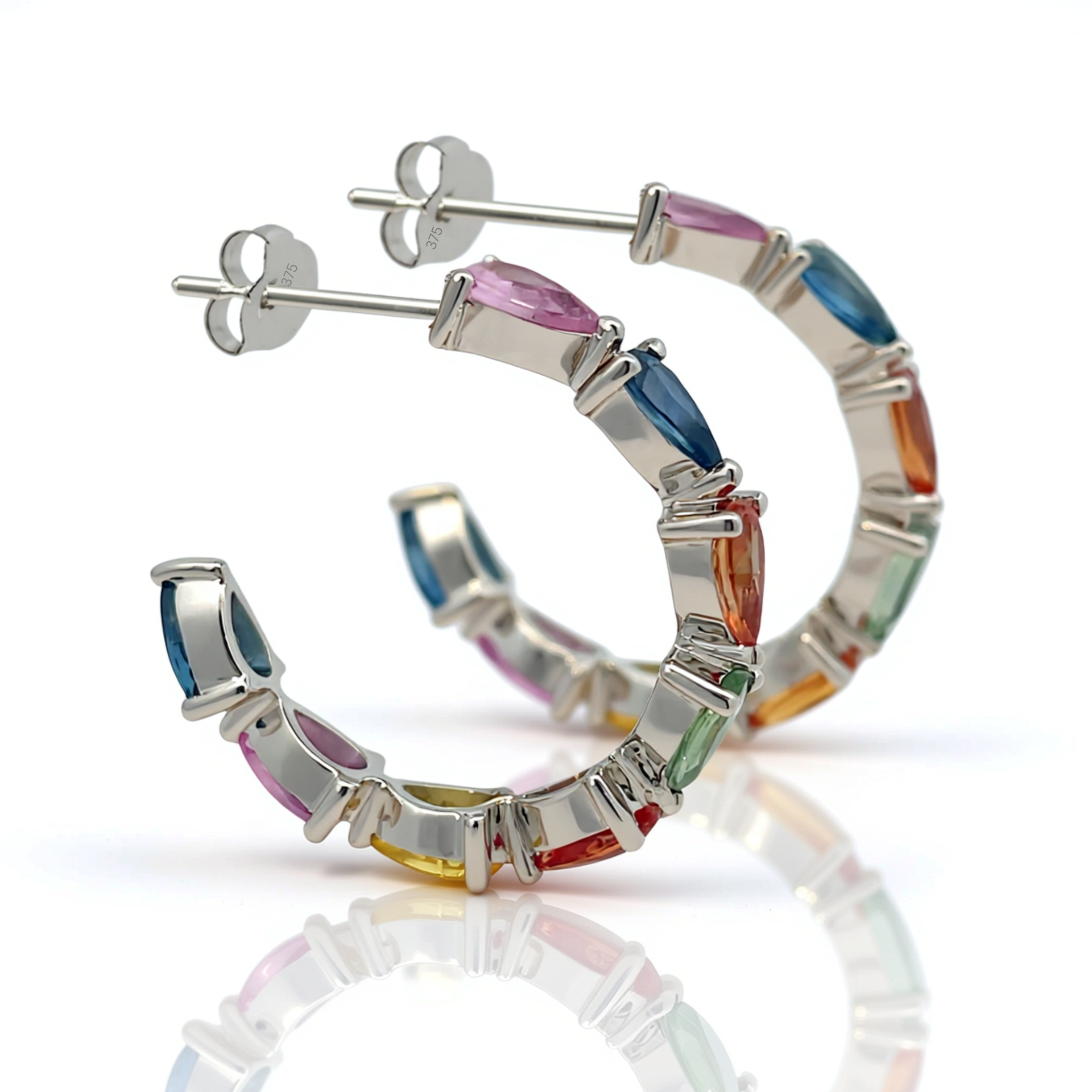 9ct White Gold Multi Coloured Sapphire Earrings