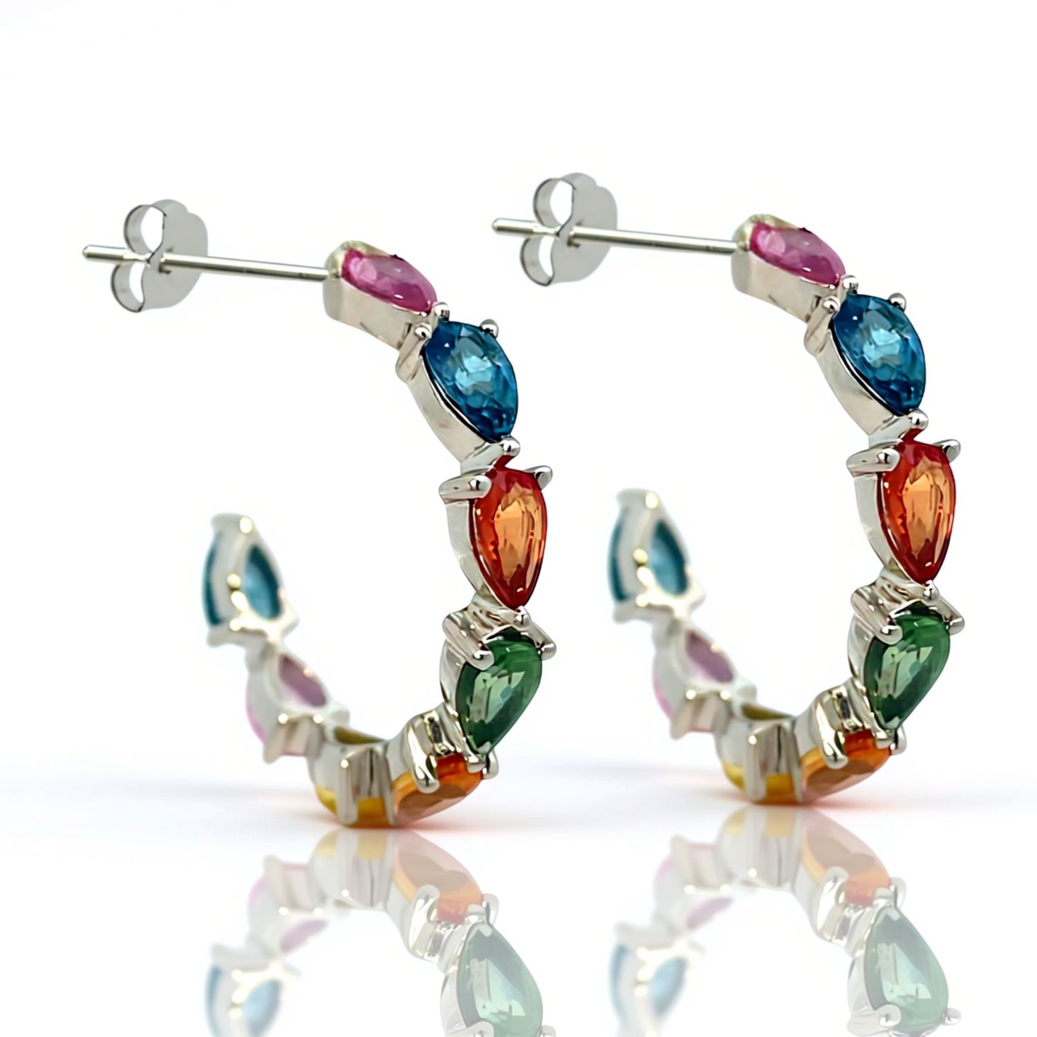 9ct White Gold Multi Coloured Sapphire Earrings