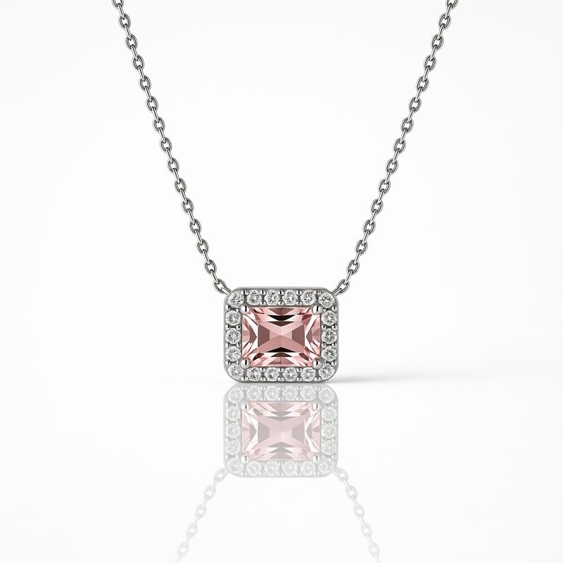 9ct White Gold Morganite & Diamond Necklace 9ct White Gold Morganite & Diamond Necklace