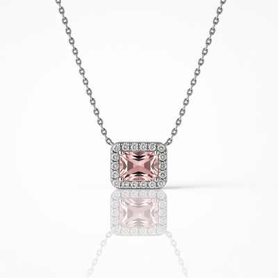 9ct White Gold Morganite & Diamond Necklace 9ct White Gold Morganite & Diamond Necklace