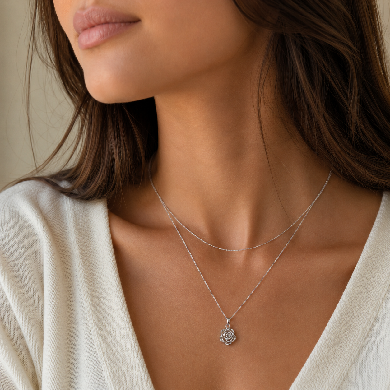 Sterling Silver Rose Necklace