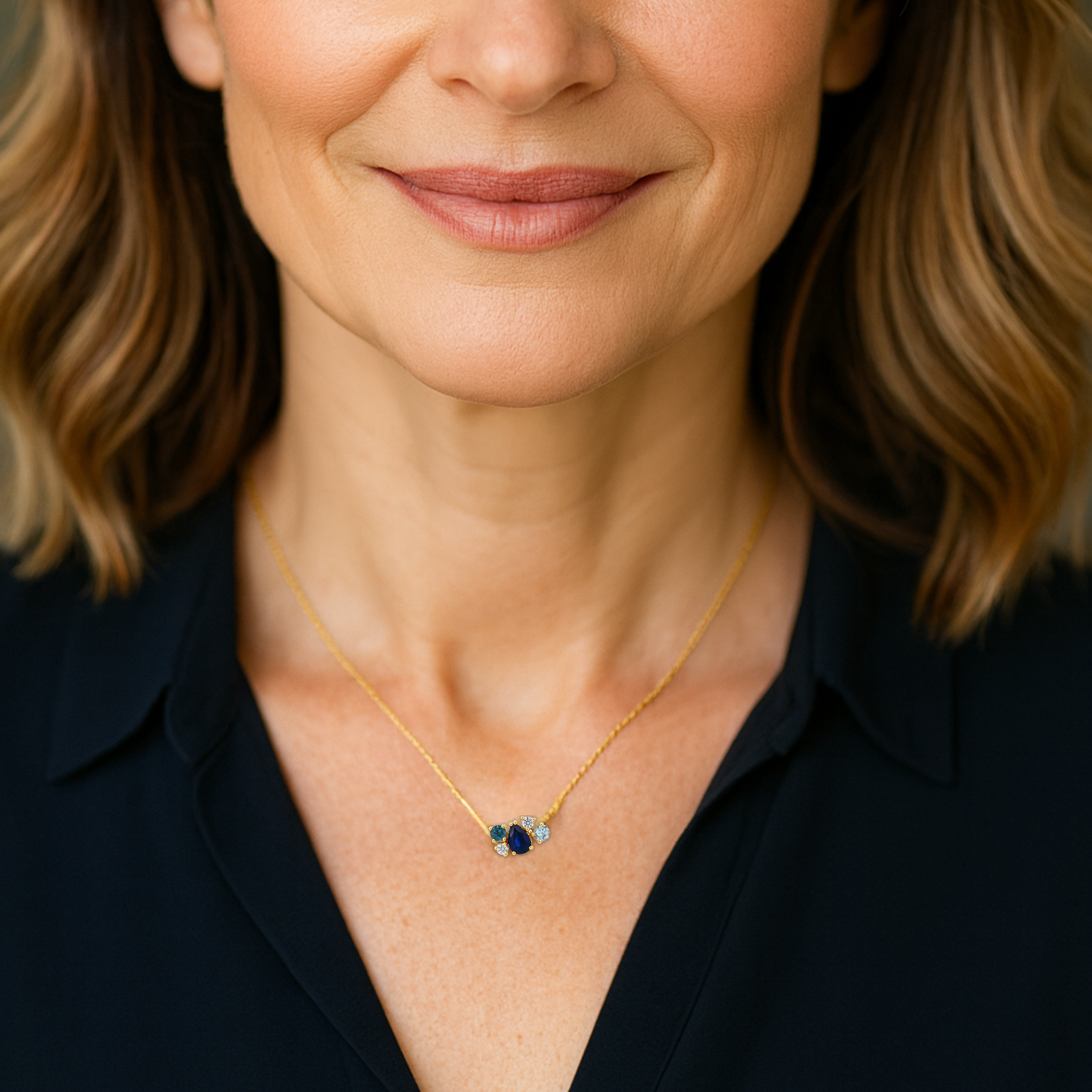 9Y Multi Coloured Midnight Blue Pendant Necklace