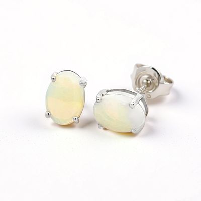 Sterling Silver Solid White Opal Stud Earrings