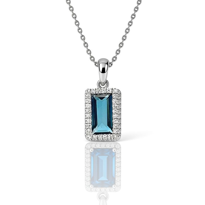 9ct White London Blue Topaz & Diamond Pendant