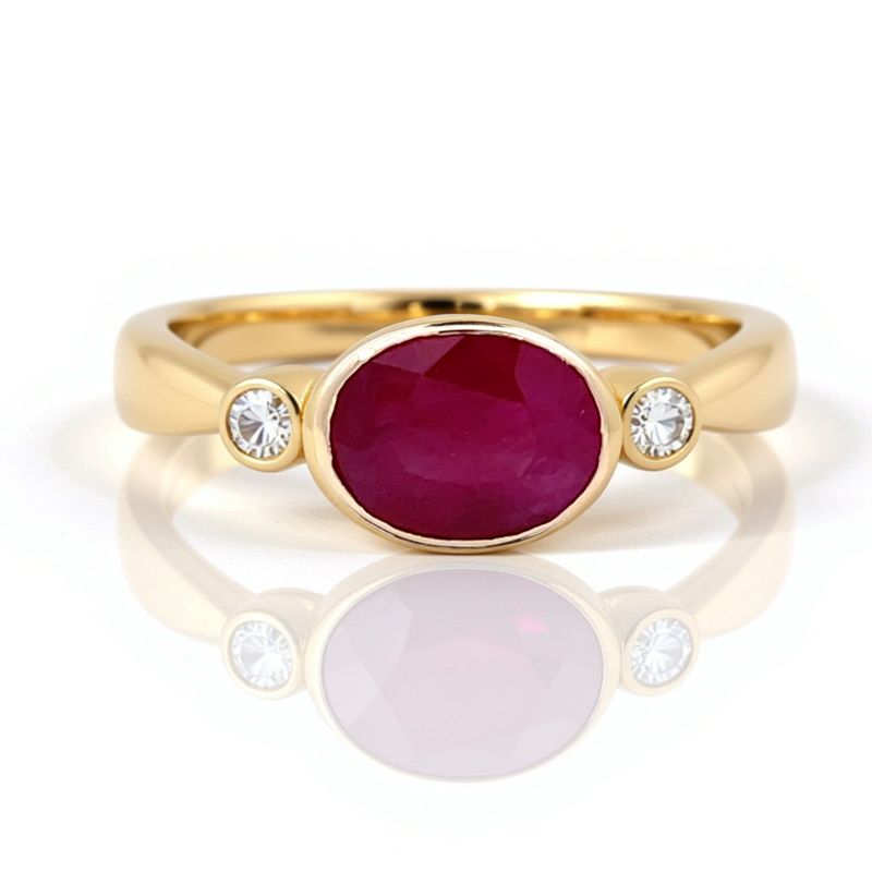 14ct Gold Oval Ruby  & Diamond Dress Ring