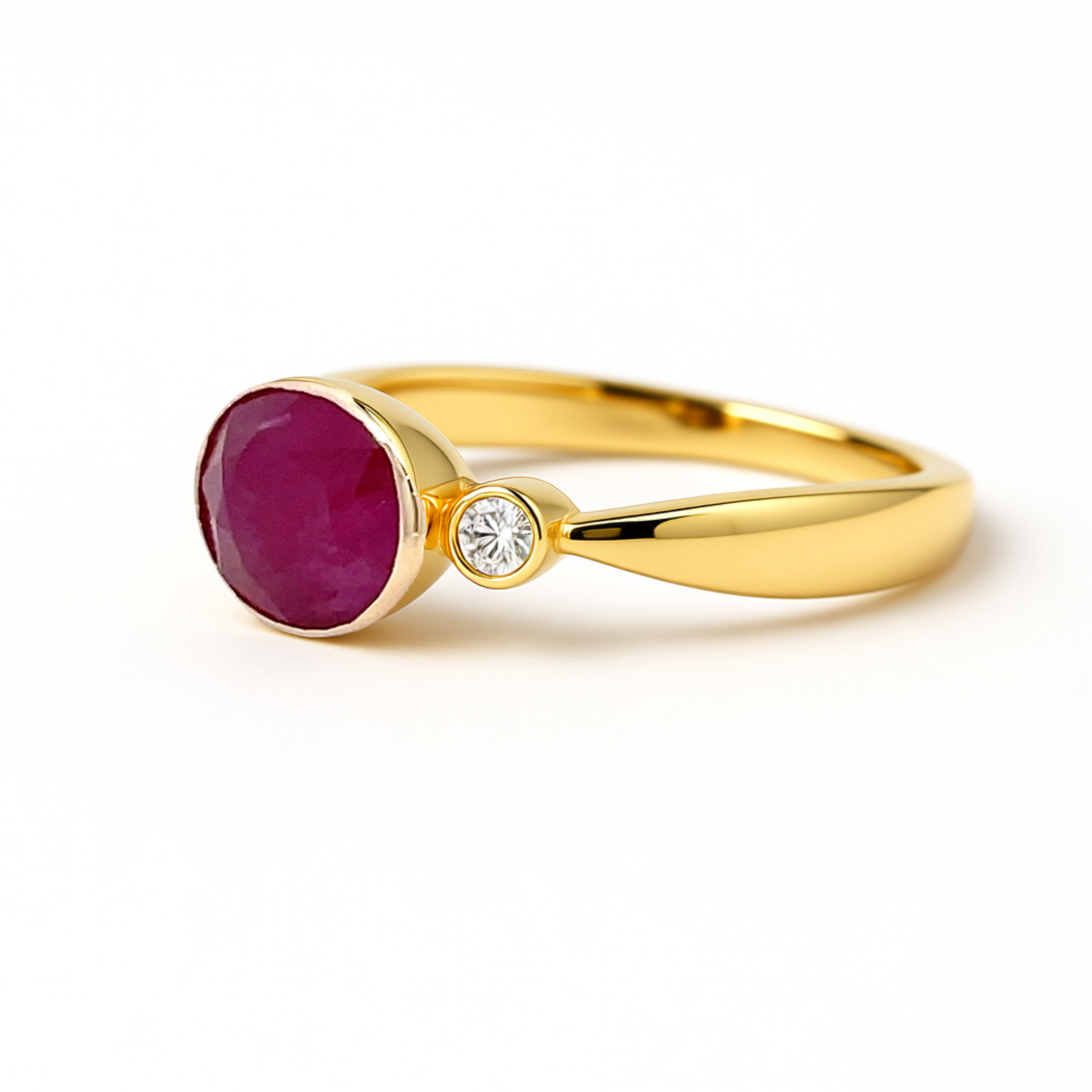 14ct Gold Oval Ruby  & Diamond Dress Ring