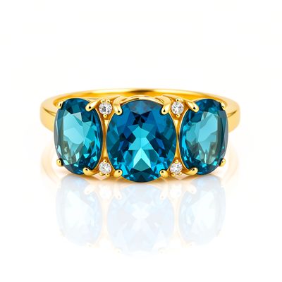 9ct Yellow Gold Topaz & Diamond Cocktail Ring