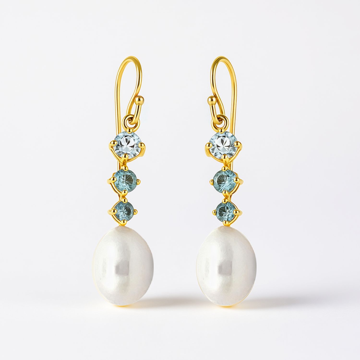 9ct Gold Pearl & Topaz Drop Earrings