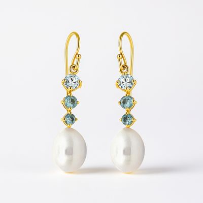 9ct Gold Pearl & Topaz Drop Earrings