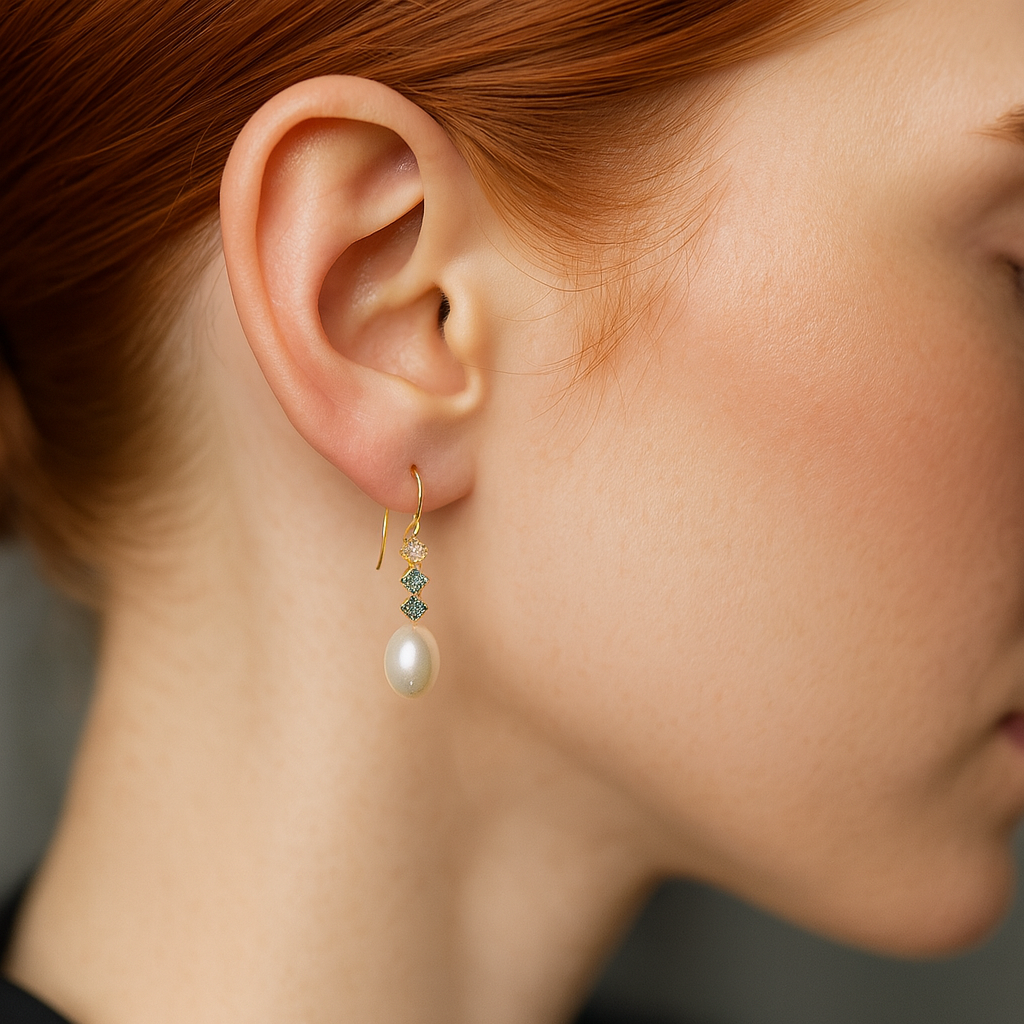 9ct Gold Pearl & Topaz Drop Earrings