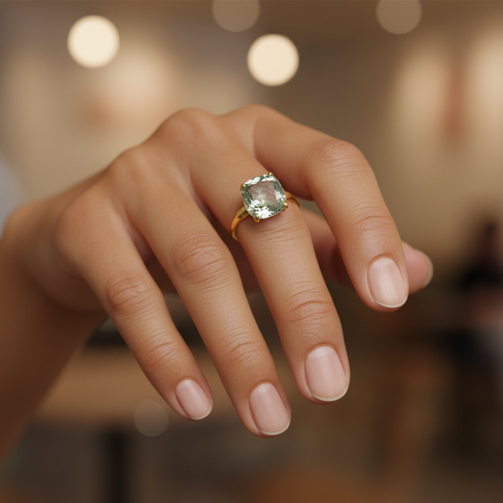 9ct Gold Cushion Cut Green Amethyst Cocktail Ring